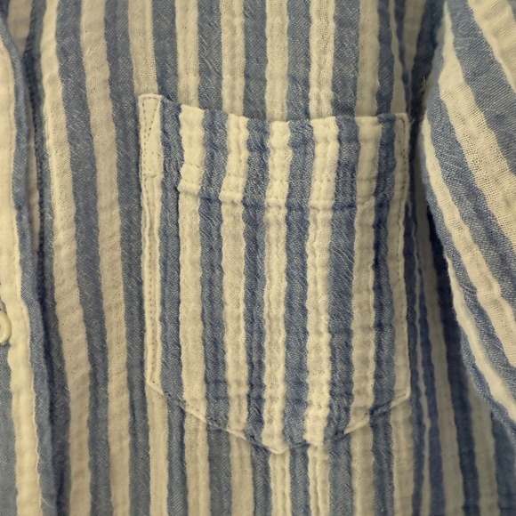 J Crew Gauze Blue White Striped Button Up Shirt Size 14 Coastal Resort Nautical - Picture 5 of 7